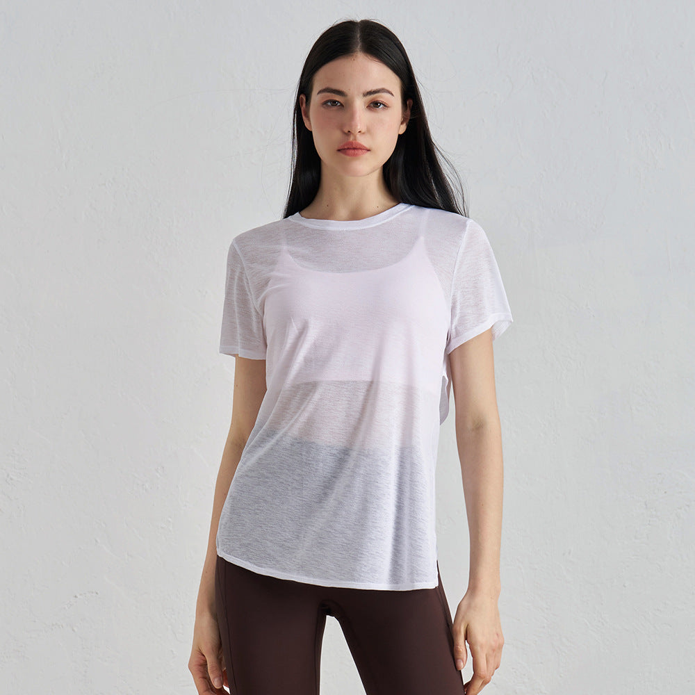 Yoga wear sports hoodie, women's loose-fit activewear top for training, running, quick-drying short-sleeve T-shirt for Pilates