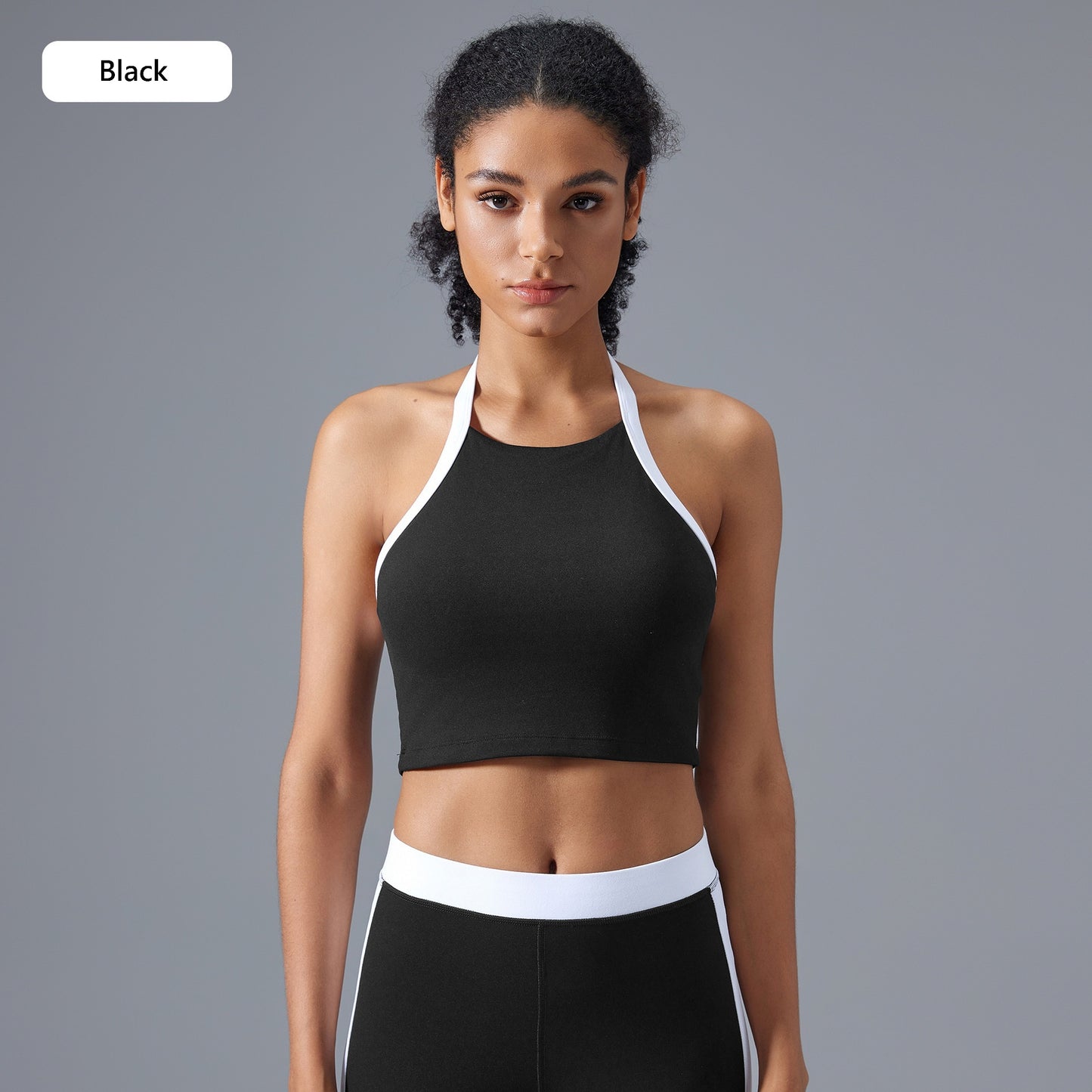 Color-Blocking Sports Bra for Women - Halter Neck, Open Back, Yoga Gym Top with Semi-Removable Pads & Pilates Vest