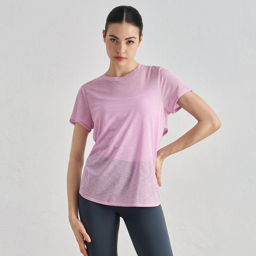Yoga wear sports hoodie, women's loose-fit activewear top for training, running, quick-drying short-sleeve T-shirt for Pilates