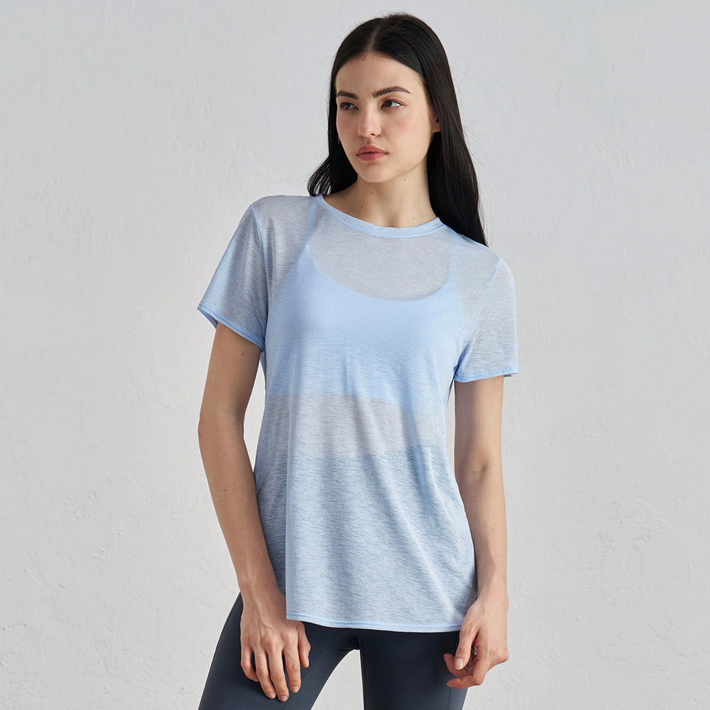Yoga wear sports hoodie, women's loose-fit activewear top for training, running, quick-drying short-sleeve T-shirt for Pilates