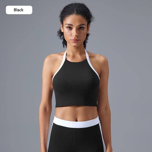 Color-Blocking Sports Bra for Women - Halter Neck, Open Back, Yoga Gym Top with Semi-Removable Pads & Pilates Vest