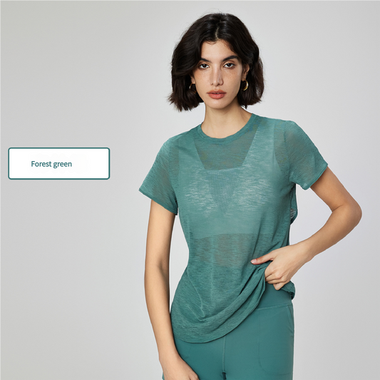 Yoga wear sports hoodie, women's loose-fit activewear top for training, running, quick-drying short-sleeve T-shirt for Pilates